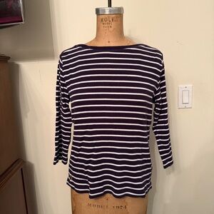 Navy and White Striped Women's Top